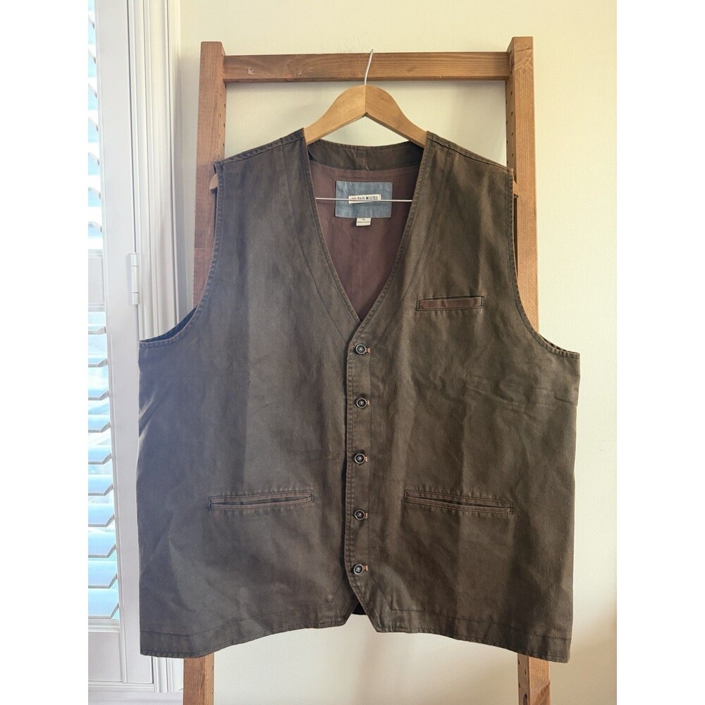 32 Bar Blues Vest Mens XL Faux Leather Rockabilly Western Cowboy Brown
